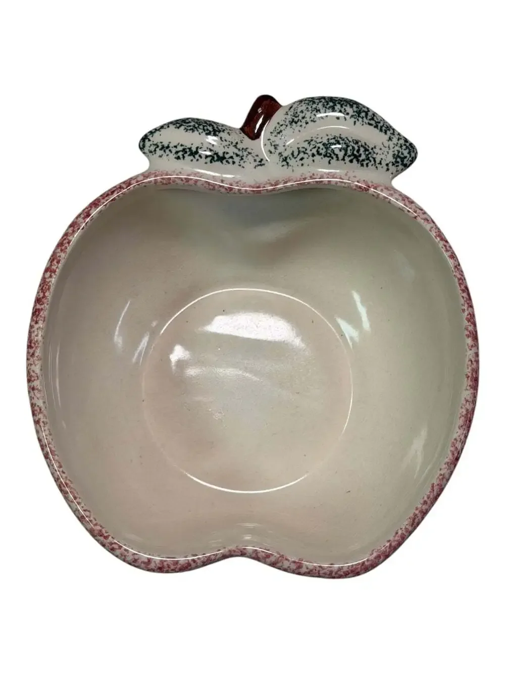 3 Apple Shaped Pottery Nesting Serving Bowls Green Red Sponge Vintage